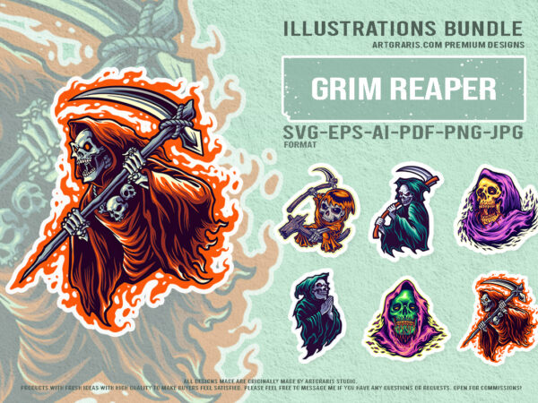 Evil skull reaper creepy figures illustration vector clipart
