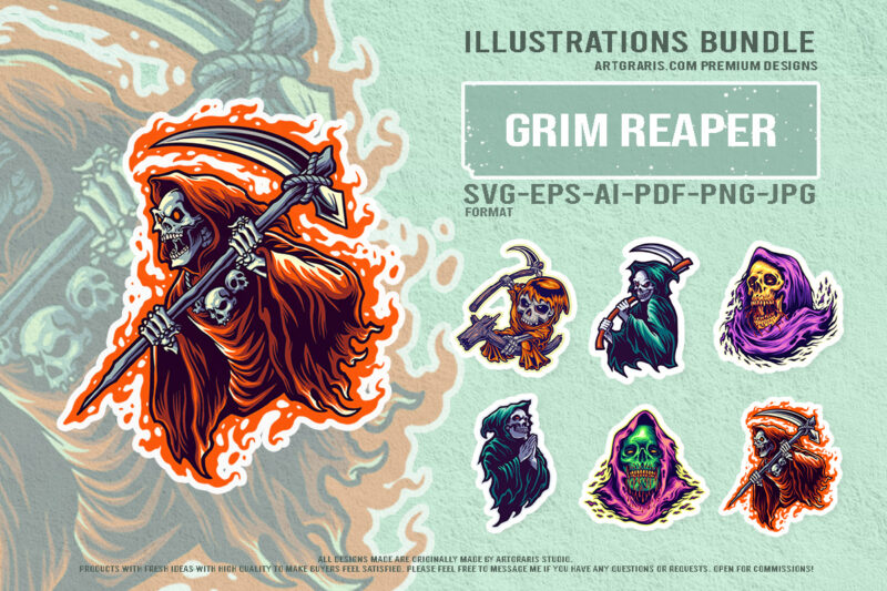 Evil Skull Reaper Creepy Figures Illustration
