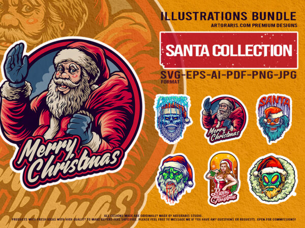Spooky santa claus haunted christmas graphic illustration bundle