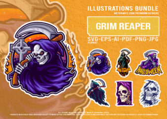 Haunted Grim Reaper Halloween Figures Creepy Skull Vector Pack
