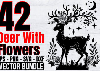 Deer With Flowers Svg Bundle, Cute Floral Animal Svg, Deer Clipart