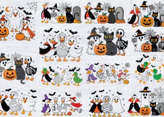 Halloween Goose SVG Bundle, Pumpkin Goose Shirt, Skeleton Goose Svg