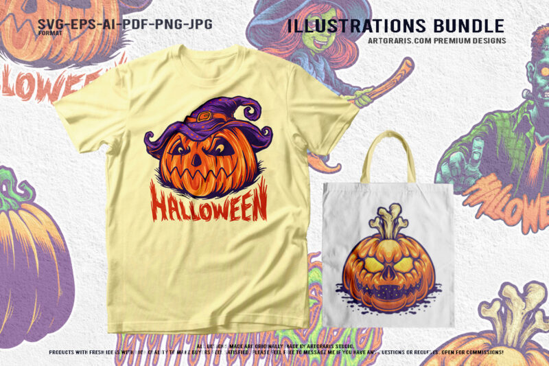 Halloween Horror Cartoon Pack With Pumpkin Witch And Zombie