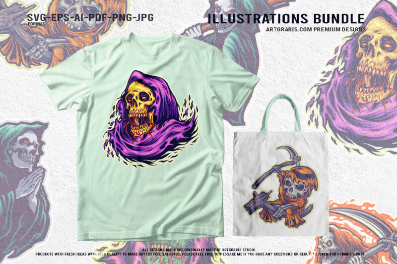 Evil Skull Reaper Creepy Figures Illustration