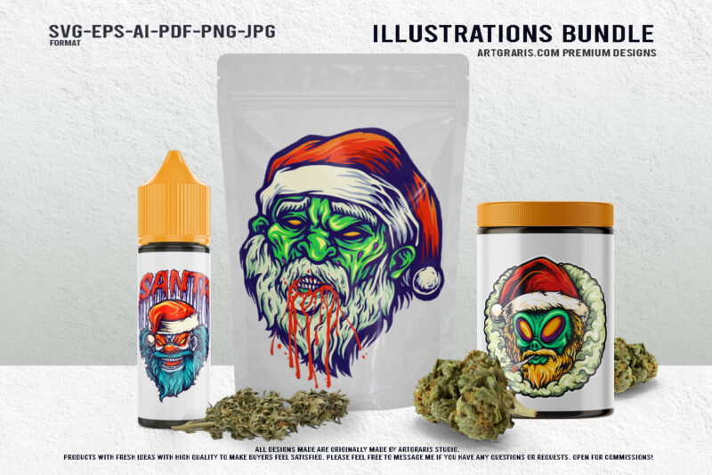 Spooky Santa Claus Haunted Christmas Graphic Illustration Bundle