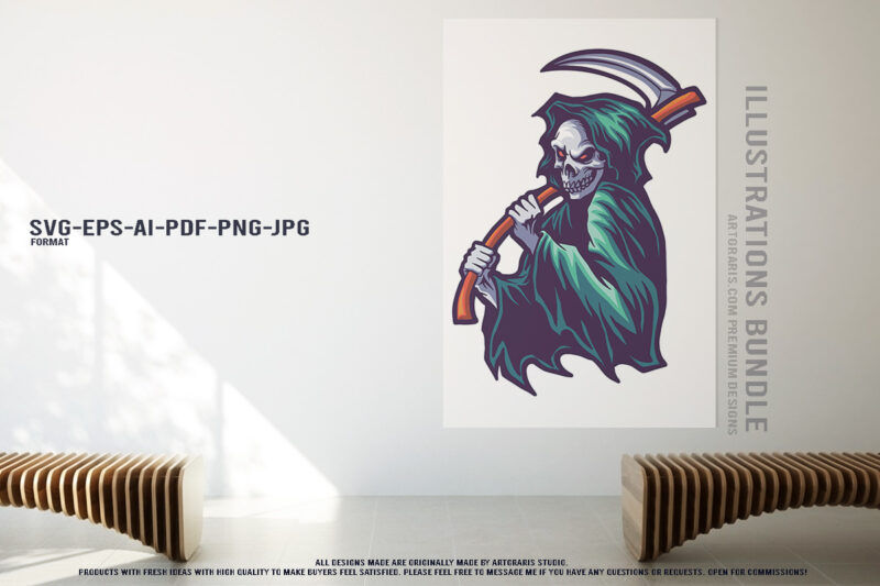 Evil Skull Reaper Creepy Figures Illustration