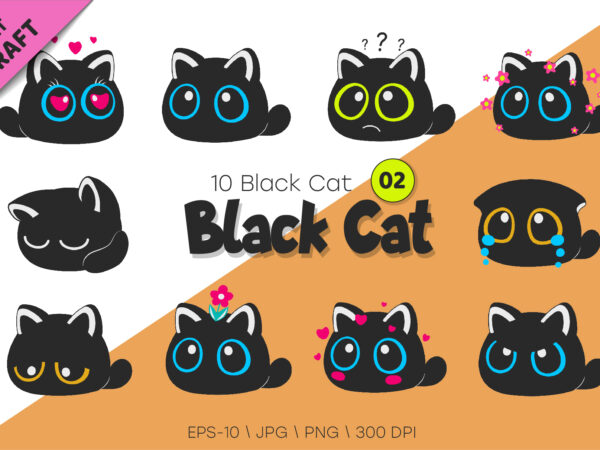 Set of black cats 02. t-shirt, png.
