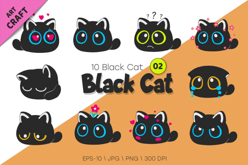 Set of Black Cats 02. T-Shirt, PNG.