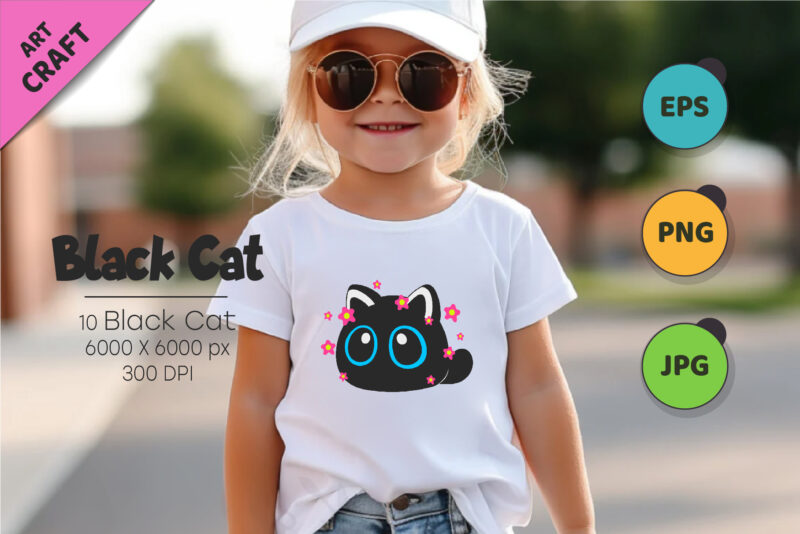 Set of Black Cats 02. T-Shirt, PNG.