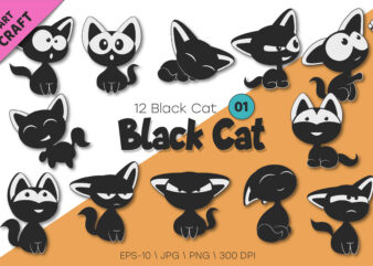 Set of Black Cats 01. T-Shirt, PNG.