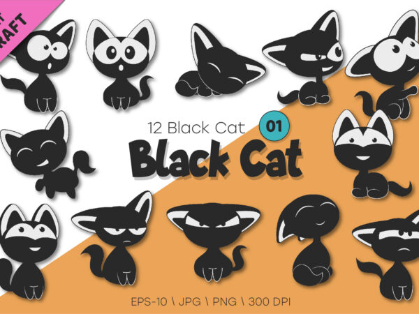 Set of black cats 01. t-shirt, png.