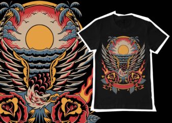Sunset and paradise illustration for tshirt design
