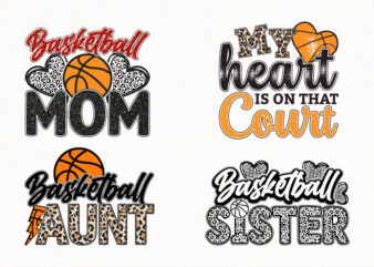 basketball family svg bundle, basketball mom aunt sister quotes, sporty heart design, leopard print basketball art