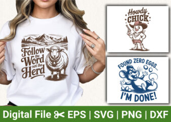faith and humor animal bundle sheep chick and mouse illustration christian and western quote design for t shirt sublimation