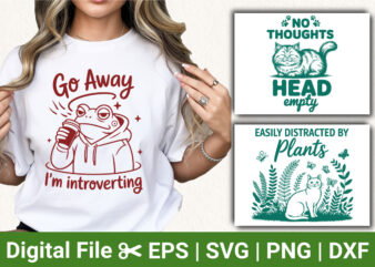 funny introvert t shirt designs, sarcastic cat quotes, frog coffee humor, plant lover illustration bundle vector graphics for apparel
