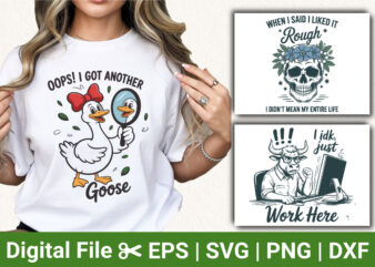 funny animal t shirt bundle, sarcastic workplace quotes, goose humor skull flower gothic design, novelty vector graphics for apparel