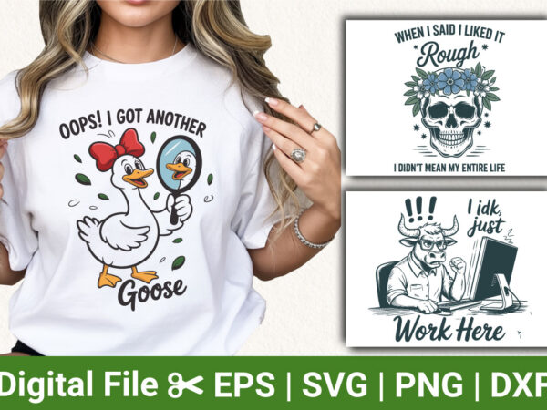 Funny animal t shirt bundle, sarcastic workplace quotes, goose humor skull flower gothic design, novelty vector graphics for apparel