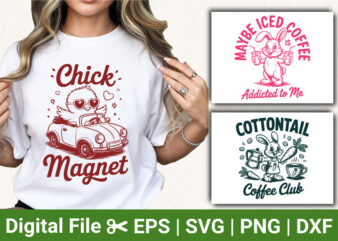 funny coffee and animal bundle chick and bunny illustration cute drink lover quote design for t shirt print and sublimation