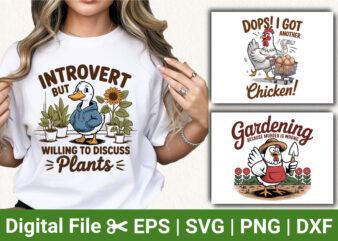 funny gardening and animal bundle duck and chicken illustration humor farmhouse design for t shirt print and sublimation