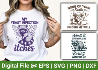 Funny Animal Quote T‑Shirt Designs | Cute Raccoon Cow Humor SVG PNG Bundle | Sarcastic Sayings Graphic for Sublimation & Print