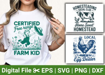 farm life bundle cow chicken and kid illustration homestead and country living design for t shirt print and sublimation