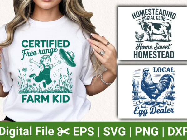 Farm life bundle cow chicken and kid illustration homestead and country living design for t shirt print and sublimation Farm life bundle cow chicken and kid illustration homestead and country living design for t shirt print and sublimation