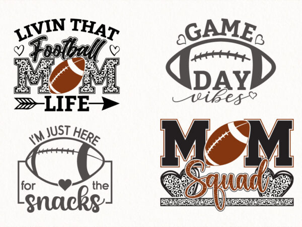 Football mom squad game day vibes svg bundle, funny sports quotes, leopard print football sublimation, mom life cricut cut files, digital do t shirt graphic design