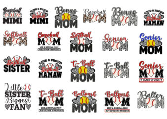 baseball and softball family bundle mom sister mimi mamaw designs sporty supporter quote set for t shirt print sublimation