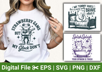 Absurd Animal SVG Bundle, Frog Glock Meme, Brave Bear Quote, Sassy Bathtub Cat, Funny Dark Humor Clipart, Sarcastic T-Shirt Design for Creat