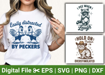 Funny Animal Quote T‑Shirt Design Bundle Retro Vintage Rooster Cat Raccoon Humor SVG PNG Sublimation Print