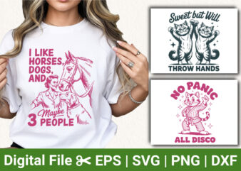 Funny Animal Quote T‑Shirt Design Bundle Retro Vintage Horse Cat Humor SVG PNG Sublimation Print Graphic