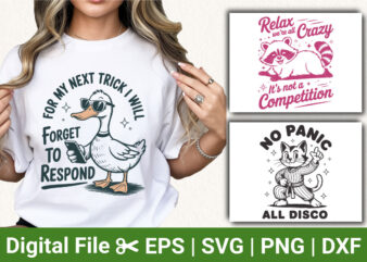 Funny Animal Quote T‑Shirt Design Bundle Retro Vintage Duck Raccoon Cat Humor SVG PNG Sublimation Print Graphic