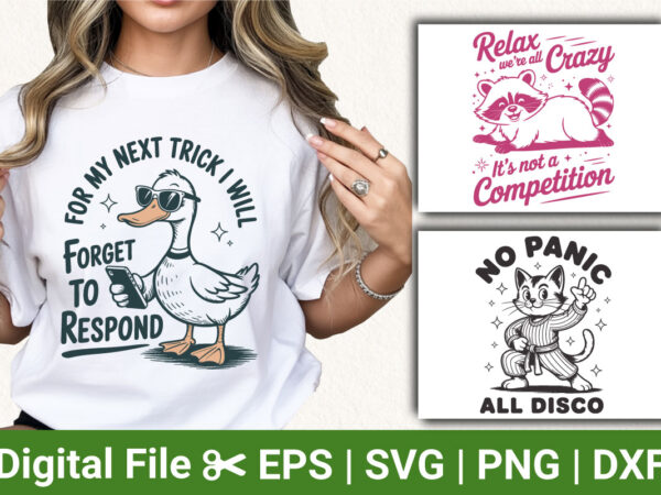 Funny animal quote t‑shirt design bundle retro vintage duck raccoon cat humor svg png sublimation print graphic Funny animal quote t‑shirt design bundle retro vintage duck raccoon cat humor svg png sublimation print graphic