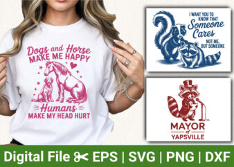 Funny Animal Quote T‑Shirt Design Bundle Retro Vintage Horse Dog Raccoon Skunk Humor SVG PNG Sublimation Print