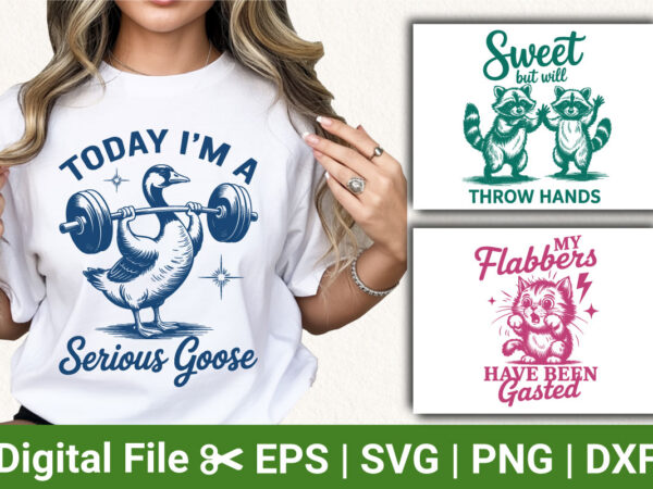 Funny animal quote t‑shirt design bundle retro vintage goose raccoon cat humor svg png sublimation print graphic