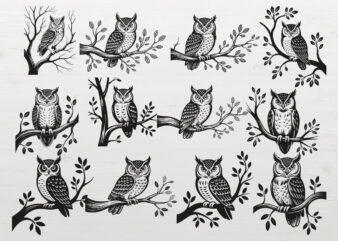 Owl On The Branch SVG Bundle Owl Shirt SVG PNG