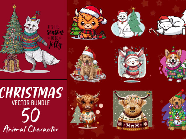 Adorable festive christmas animals clip art bundle featuring cute characters and holiday themes t shirt vector