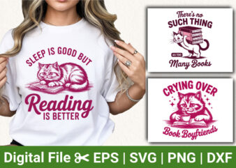 funny reading cat bundle cute book lover quotes illustration kitten reading humor design for t shirt and sublimation