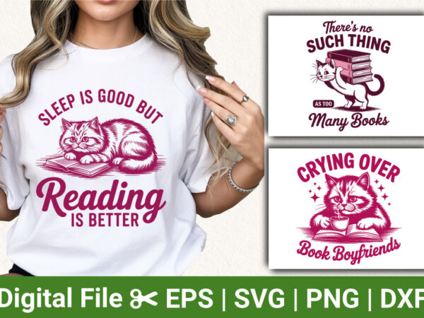 Funny reading cat bundle cute book lover quotes illustration kitten reading humor design for t shirt and sublimation Funny reading cat bundle cute book lover quotes illustration kitten reading humor design for t shirt and sublimation