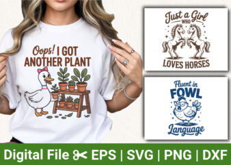 funny farm animal and plant lover bundle duck chicken and horse illustration humor design for t shirt print and sublimation