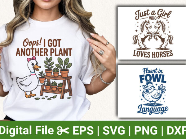 Funny farm animal and plant lover bundle duck chicken and horse illustration humor design for t shirt print and sublimation