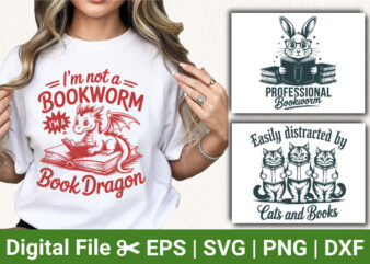 funny reading animal bundle book dragon cat and rabbit illustration cute book lover quotes design for t shirt and print