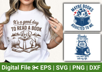 cute reading animal bundle dog cat and book lover quotes funny reader illustration design for t shirt print and sublimation
