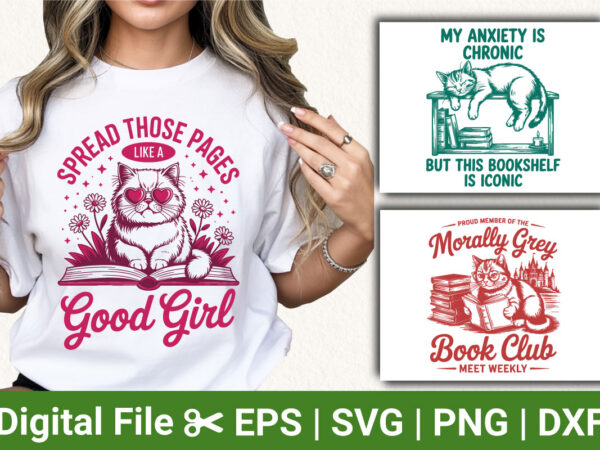 Funny reading cat bundle cute book lover quotes illustration witty animal reading humor design for t shirt print sublimation Funny reading cat bundle cute book lover quotes illustration witty animal reading humor design for t shirt print sublimation