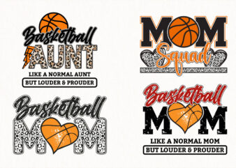 basketball mom aunt quote svg bundle, leopard print basketball design, sporty family svg set, game day shirt art