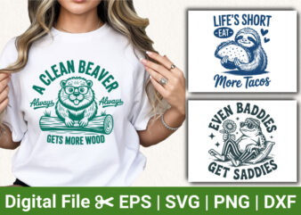 funny animal svg bundle, sarcastic quotes design, sloth taco clipart, beaver humor graphic, cool frog svg, witty tshirt sublimation art