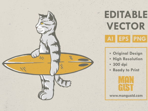 Surfing cat t shirt template vector