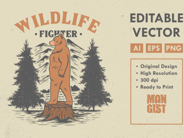 Wildlife fighter bear t shirt design for sale