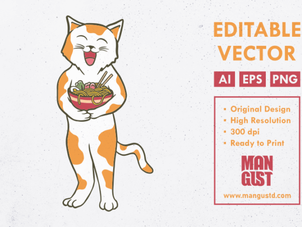 Cute cat with ramen t shirt vector file