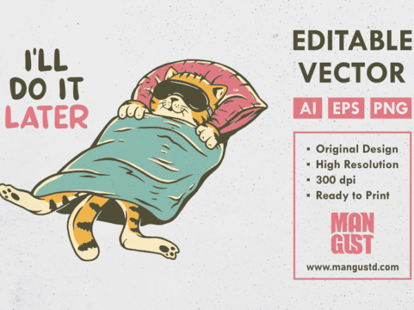 Sleeping cat t shirt template vector